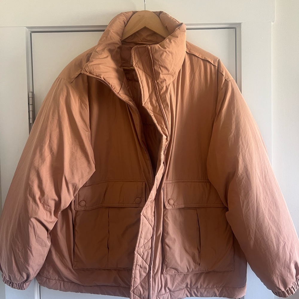 Free People Terracotta Puffer Bomber Jacket